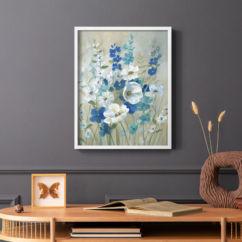 «Blue Garden I», reproduction encadrée - bois massif, Blanc, H 10 po x l 8 po