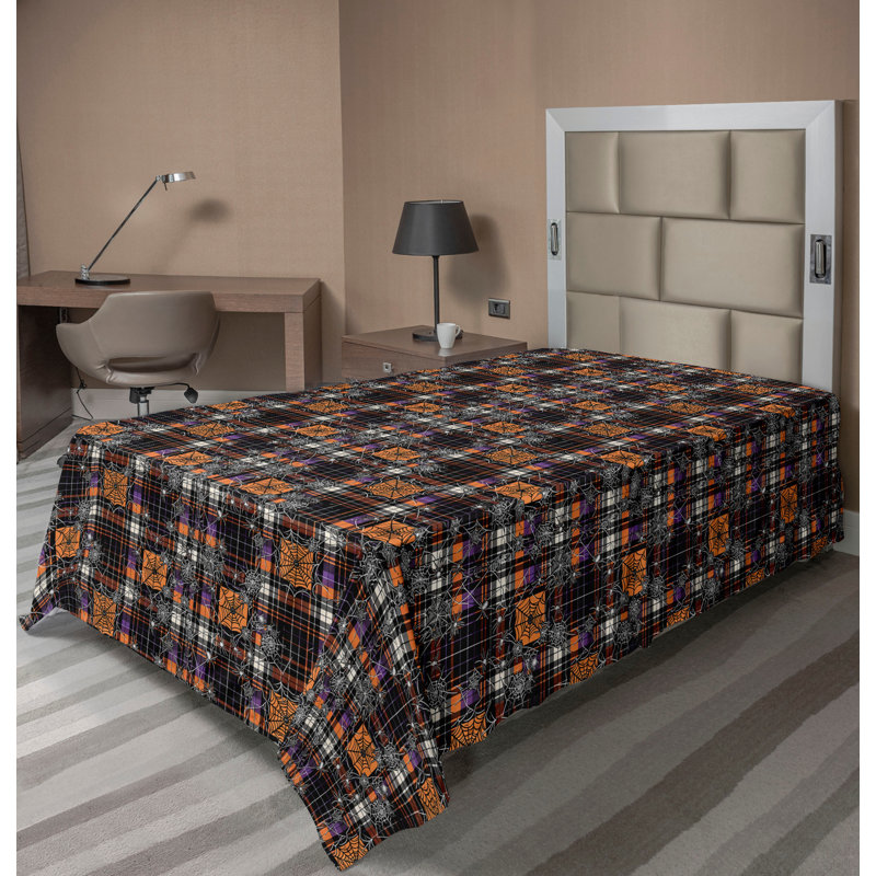 Drap plat moderne de style bohème Ambesonne, Drap plat pour lit simple, Carreauté jaune souci / mauve / gris foncé