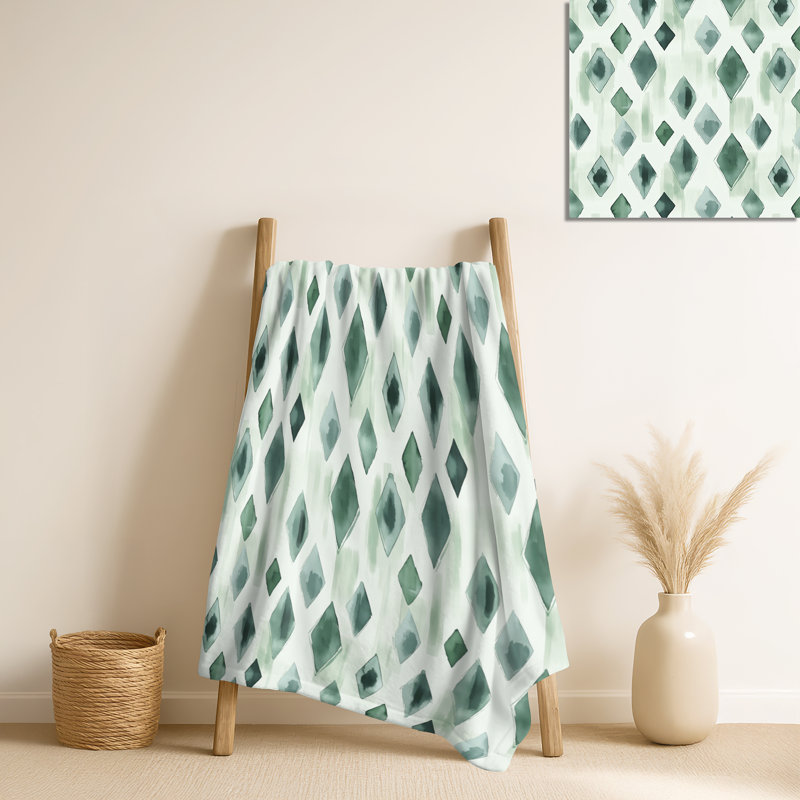 Ikat Sage - couverture douillette contemporaine verte, jeté doux moderne