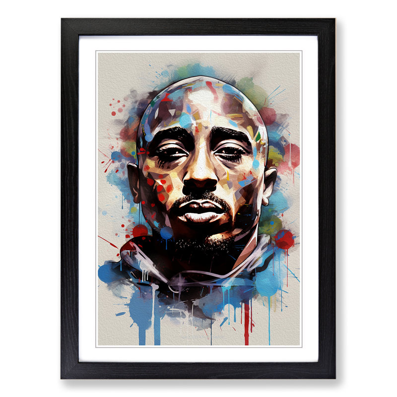 XYZ-FRM-V1223-6285 Tupac Shakur Constructivism - Single Picture Frame Print on Wood, 64cm H x 46cm W, Black Framed