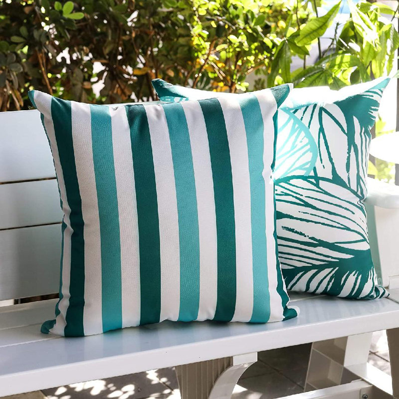 Striped Outdoor Throw Pillow, Green