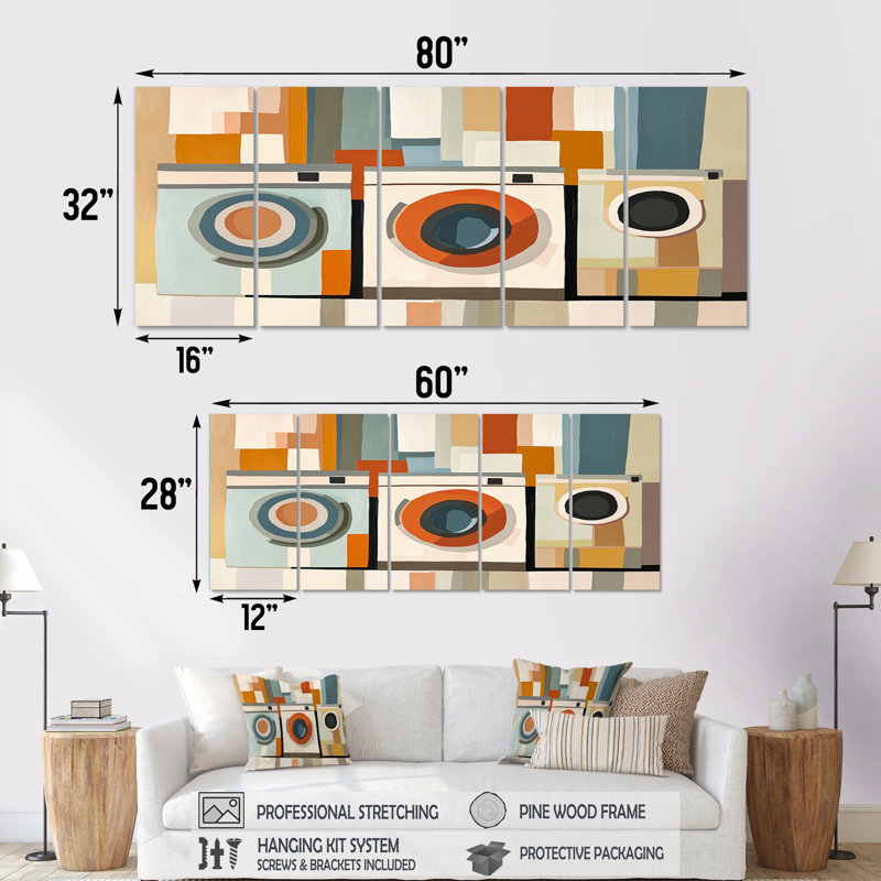 Orange Laundry Lines II - Ensemble d'art mural, H 32 po x l 80 po