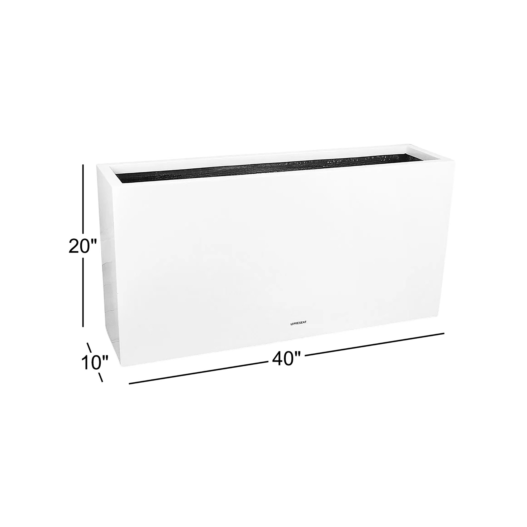 Lux Box Fiberglass Flower Box in White Gloss Finish, 20" H x 40" W x 10" D