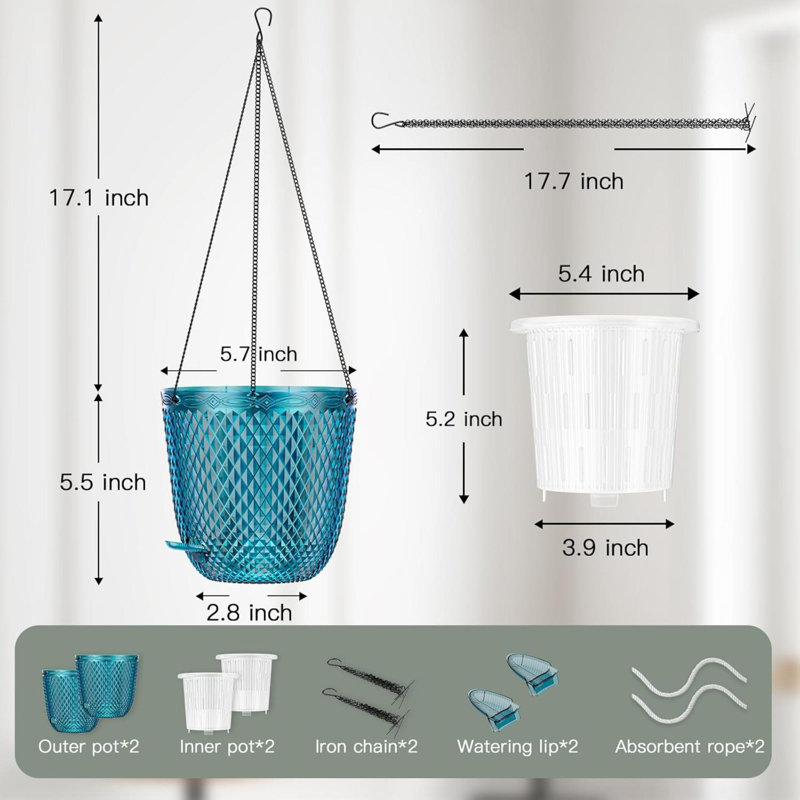Self Watering Hanging Pots, 2 Pack 5.7 Inch Hanging Planters For Plants Indoor, Outdoor Flower Pots With Drainage Holes And 3 Hooks Chains For Garden Home