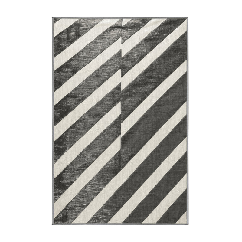 Tapis lavable rayé en étain, Tapis de couloir 2 pi x 4 pi