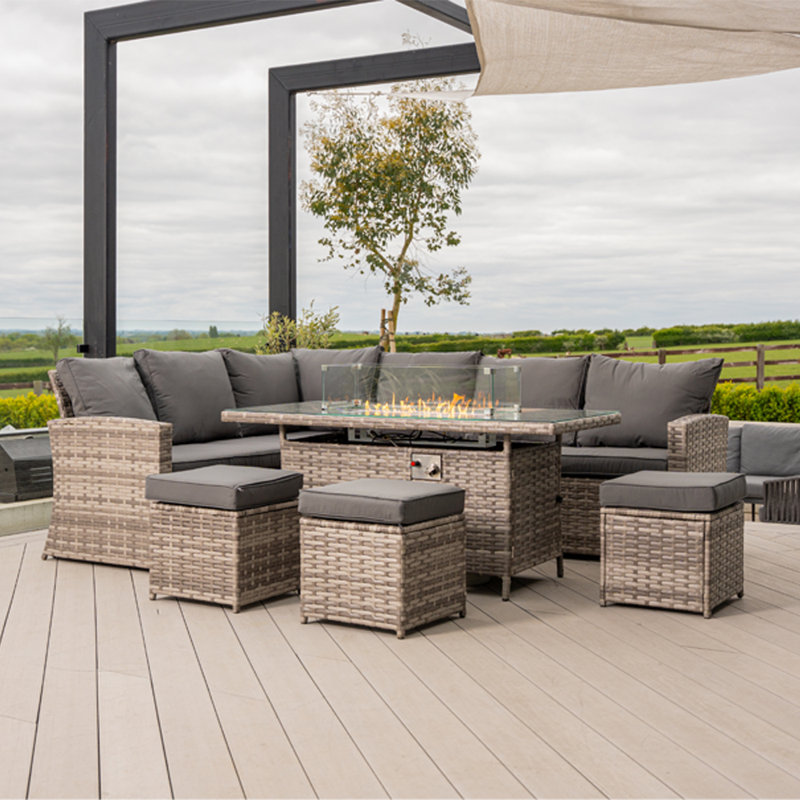 Berrywood 9 - Person Wicker Patio Dining Set with Rectangular Table , Cushions Included