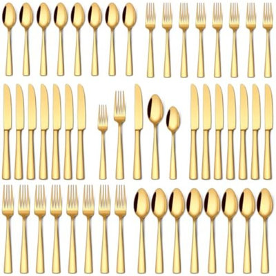 40 Pcs Gold Silverware Set, Food-Grade Stainless Steel Flatware Sets For 8 Mirror Polished Cutlery Utensil Sets Include Dinner Knives Spoons And Forks Set Dishwasher Safe For Home Restaurant