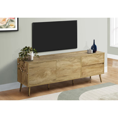 Tv Stand 72 Inch, Mid Century Walnut Laminate, Fashionably Stored, Drawers & Cabinets For 70-79" Tvs Laminate Stand, Fascinatingly