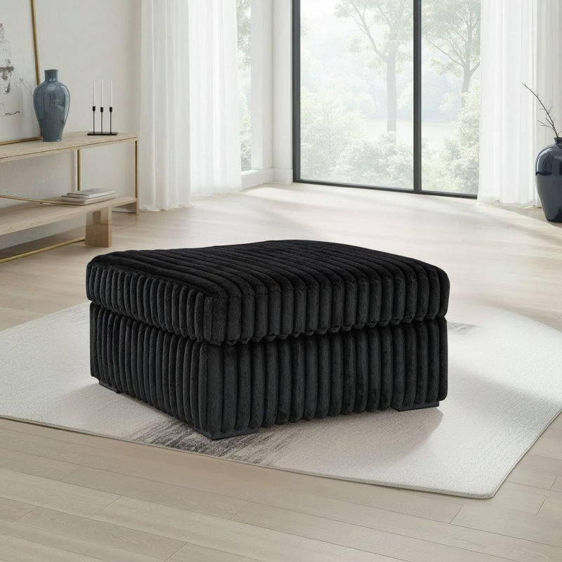 Addy Oversized Square Ottoman, Black Jumbo Corduroy Polyester, 39 Inch