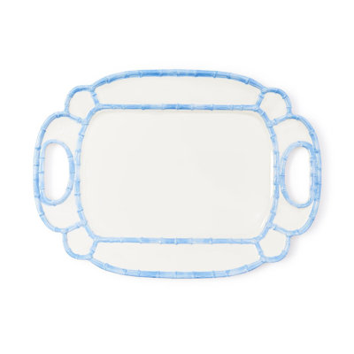 French Blue Melamine Platter with Bamboo Rim, 20 Inch
