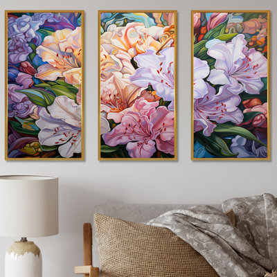 «Pink Rhododendron Country Bloom Charm I», ensemble d'art mural sur toile Rhododendron