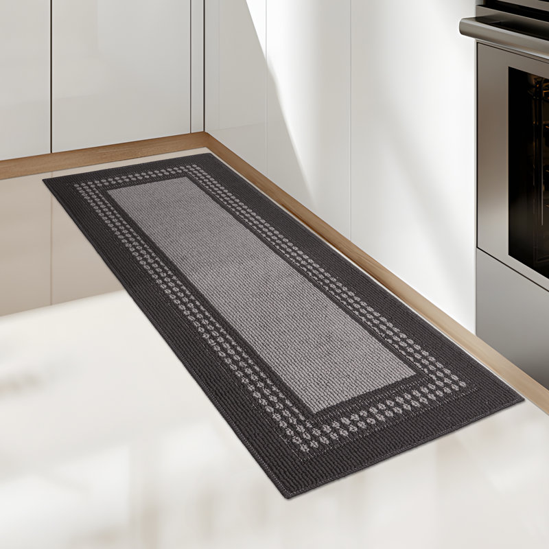 Machine Washable Non-skid Kitchen Mat, Gray, Rectangle 1'8" x 3'9"