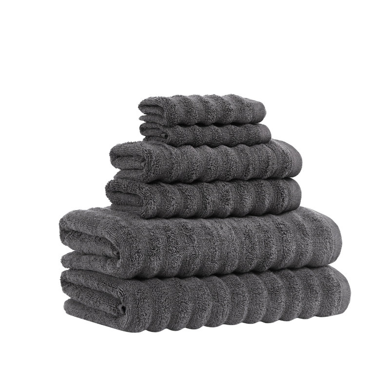 Borghese Ribbed Zero Twist 6 Piece Towel Set, Gray