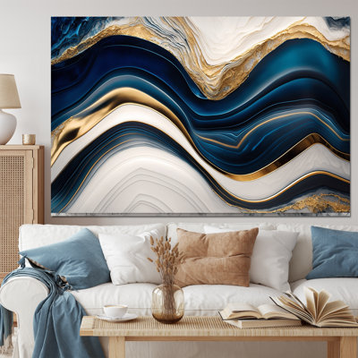 «Abstract Geode Waves Blue III», art mural abstrait sur toile