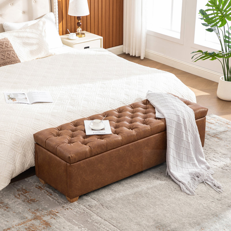 Banc de rangement capitonné avec plateau rabattable
