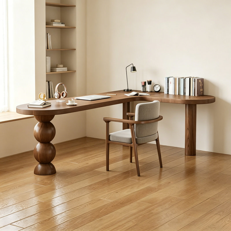 L - Shaped Solid Wood Brown Pine Corners Desk, 29.5" H x 63" W x 47.2" D