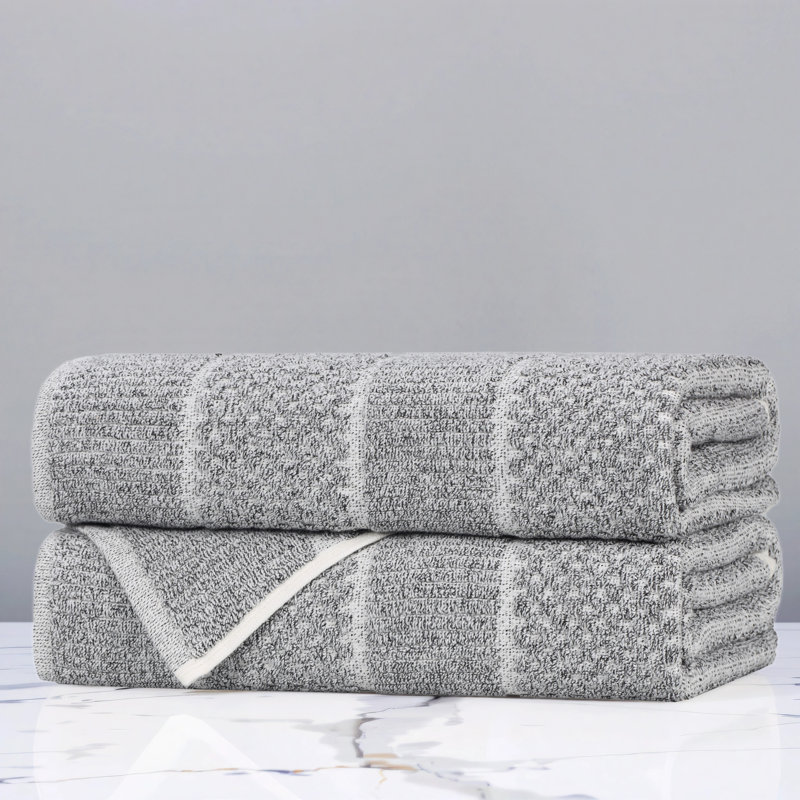 Naples Viscose Cotton Blend Medium Weight Textured Checkered and Ribbed Bath Towels, Charcoal