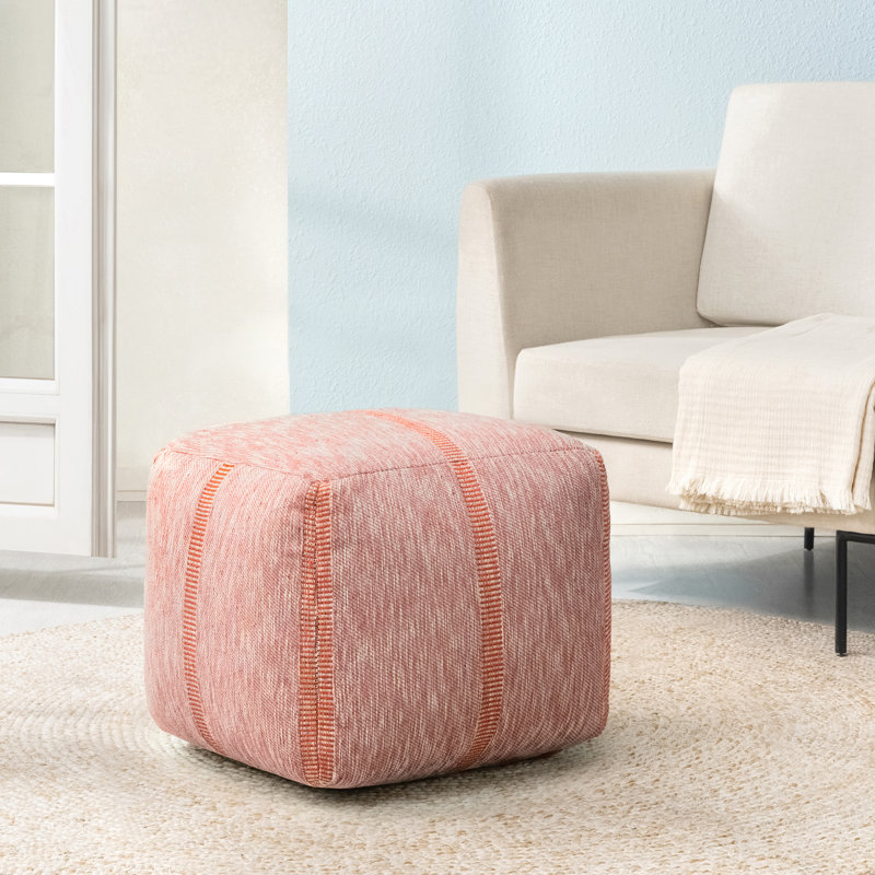 Marta 20" Mahogany Rose Upholstered Pouf Ottoman, Brown