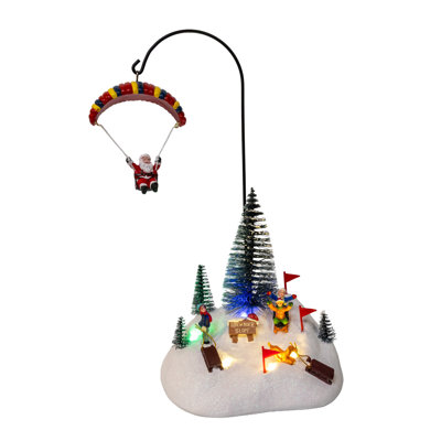 13.2" Musical LED Parachute Santa & Skiing Scene Table Piece