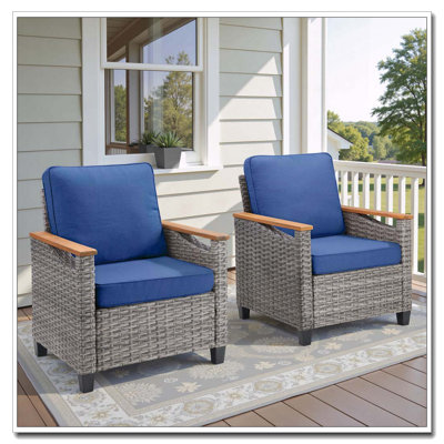 Ensemble de 2 chaises longues en osier gris avec accoudoirs ergonomiques et 4 coussins