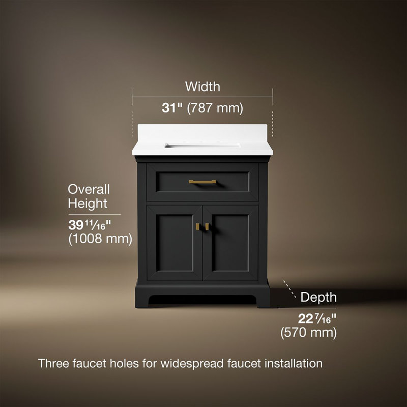 Charlemont 30 In. Bathroom Vanity Cabinet With Sink And Quartz Top, 30", Brushed Brass, Dark Warm Gray