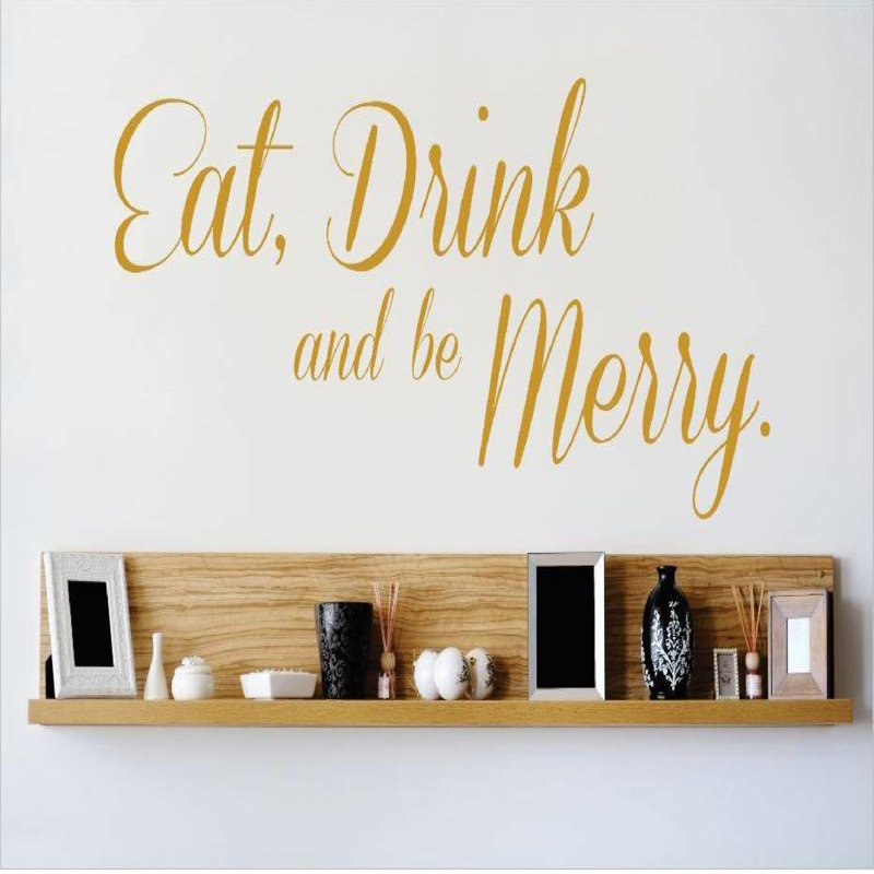 Décalcomanie murale manger, boisson et be merry, H 12 po x l 30 po x P 0,16 po, Brun