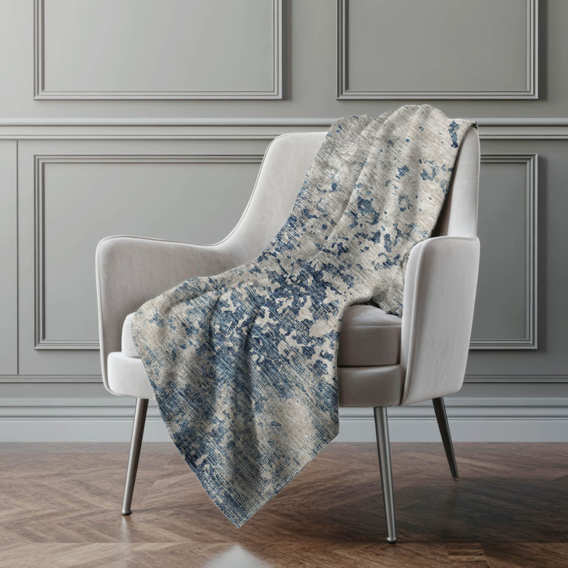 Addison Machine Washable Sherpa Soft Abstract Throw Blanket, Blue