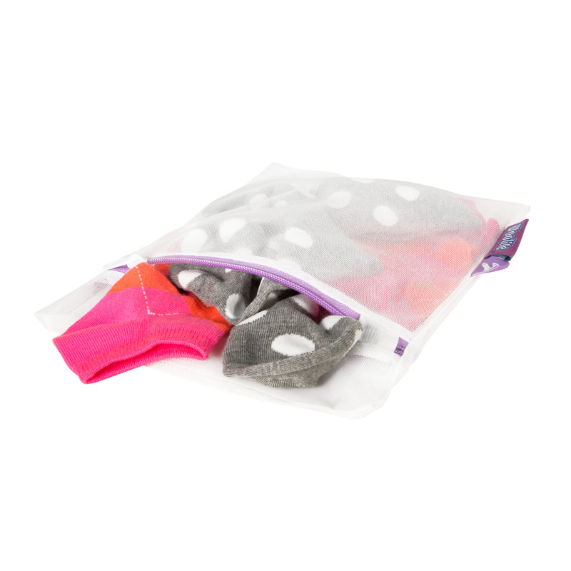 White Mesh Laundry Wash Bags with Colored Zippers, Set of 3