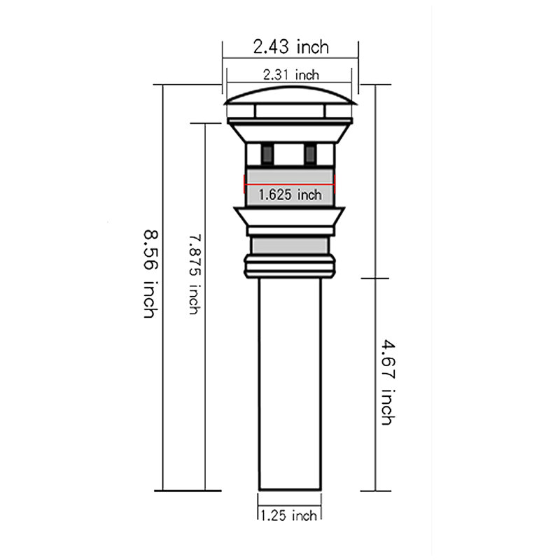Drain escamotable de lavabo de salle de bain avec trop-plein, Nickel brossé