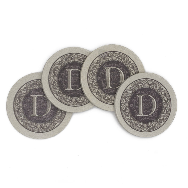 Monogram Letter 4-Pack Natural Sandstone Coasters, D