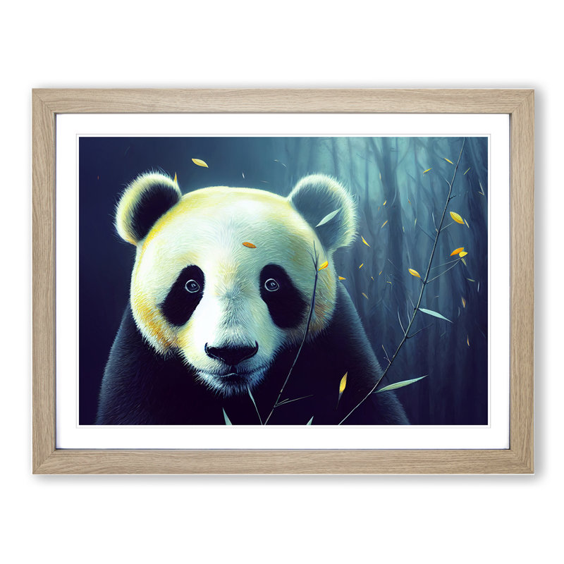 Fabulous Panda - Single Picture Frame Painting, 34cm H x 46cm W x 2cm D, Oak