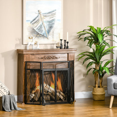 Pare-étincelles pliable à 3 panneaux, 47,04 po x 31 po, pare-étincelles à double porte en acier noir pour la combustion du bois, assure un abri facile à replier avec portes, protège les braises,