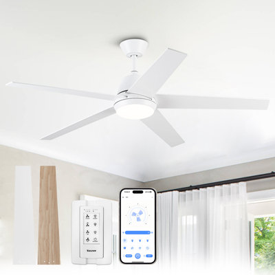 Vaczon 52" Smart Dimmable Ceiling Fan with 3CCT LED Lights, APP and Remote Control, 6-Speed Reversible DC Motor, Double-Sided Wood Blades, Timer, 6''/10'' Downrods