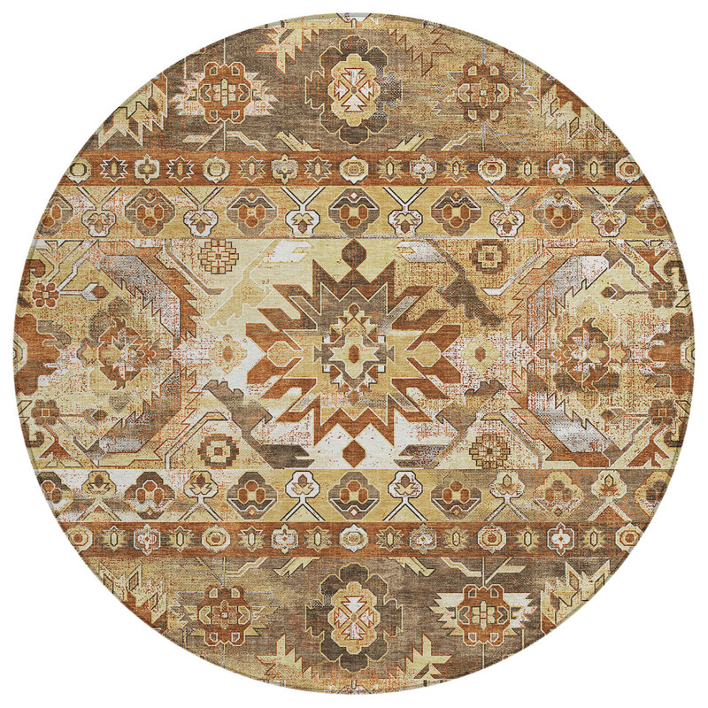 Machine Washable Indoor/Outdoor Chantille ACN2638 Global Rug, Gold, 8' Round