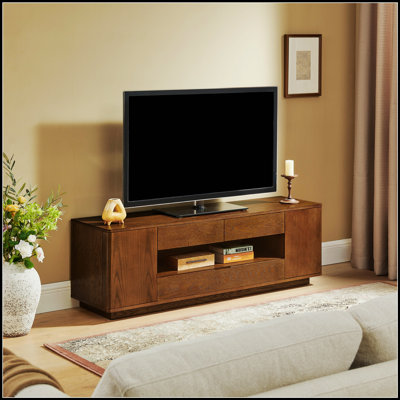 Mid Century Modern TV Stand with Open Storage, Side Cabinets, and Drawers, Perfect for Living Room and Office