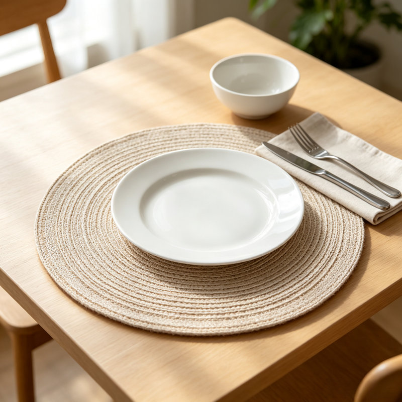 Ensemble de 8 napperons de table en polyester tissé rond brun café de 15 pouces, résistant à la chaleur et anti-brûlure, Brun