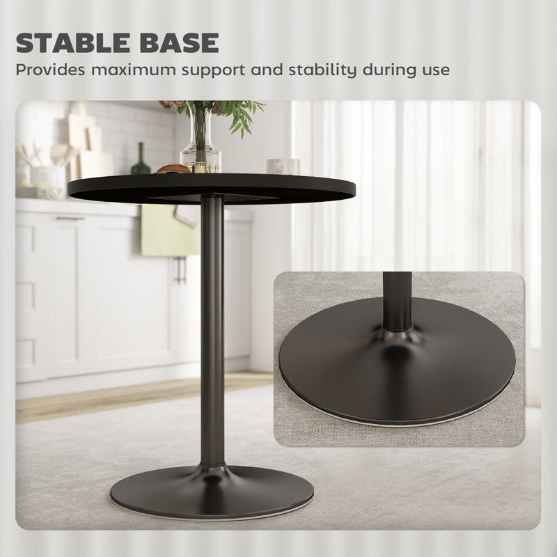 Round Dining Table for 2-4 People, Modern Kitchen Table with Wood Grain Top and Round Base for Dinning Room, Living Room, Home Office, Black