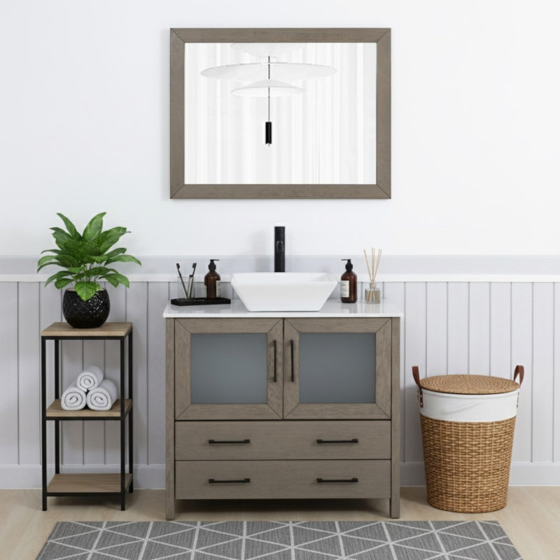 Ensemble de meuble-lavabo simple avec miroir , Gris foncé, 36" l