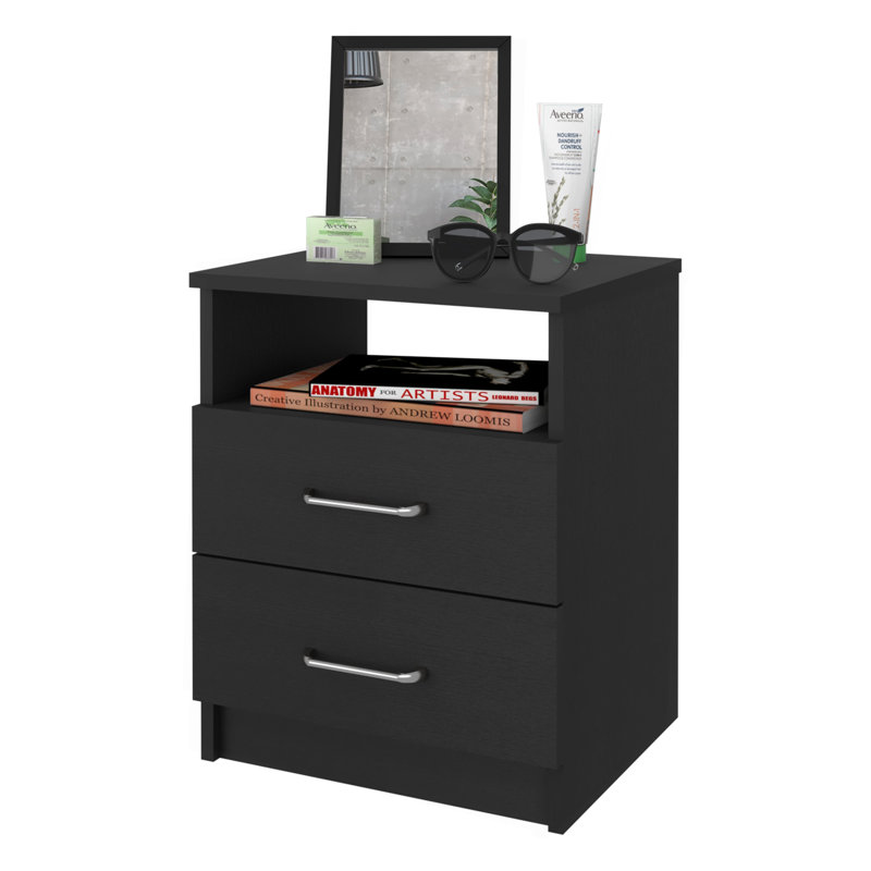 Table de chevet, deux tiroirs, une tablette