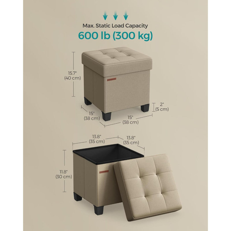 Rajane Upholstered Ottoman, Camel Brown Fabric