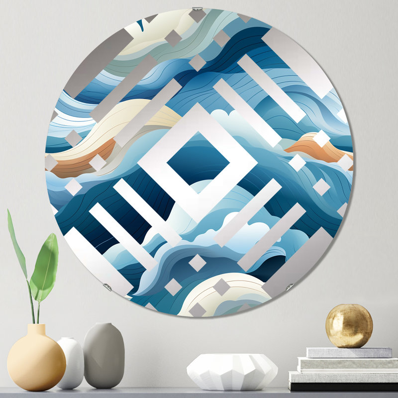Miroir décoratif bleu et blanc Zen Tranquility Waves - Diamond, 23,6 po x 23,6 po