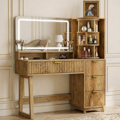 47.3" Makeup Vanity Desk With Lighted Mirror & 360° Storage Shelf