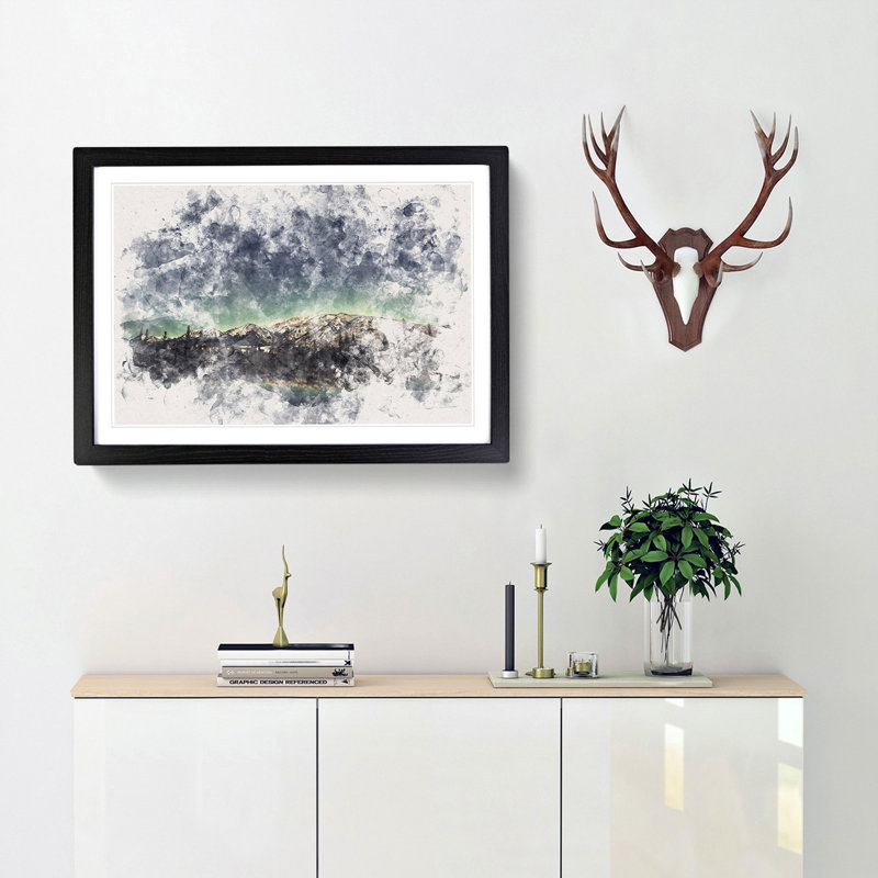 Northern Lights over in Canada - Framed Print, 24cm H x 33cm W x 2cm D, Black Framed