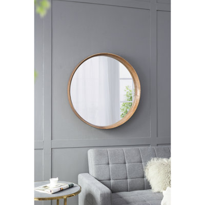 Le miroir rond en bois de pin de 31,5 po rehaussera la beauté de votre mur de salle de bain et de salon