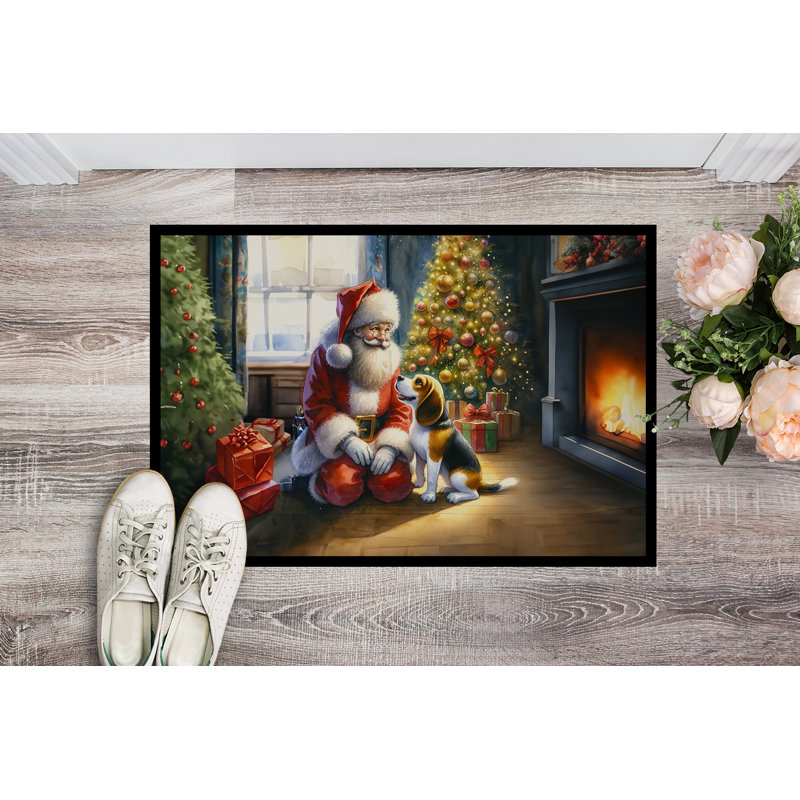 Beagle and Santa Claus Doormat, 24" W x 36" L