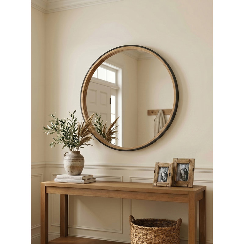 Miroir décoratif 31,3 "deux tons noir mat et bois naturel