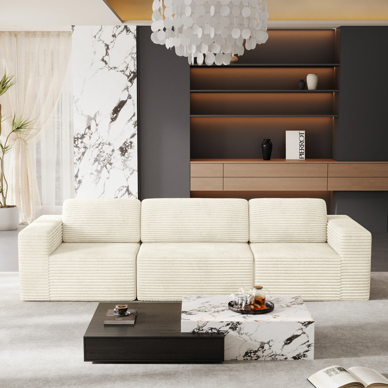 3 Seater Corduroy Sofa, Beige