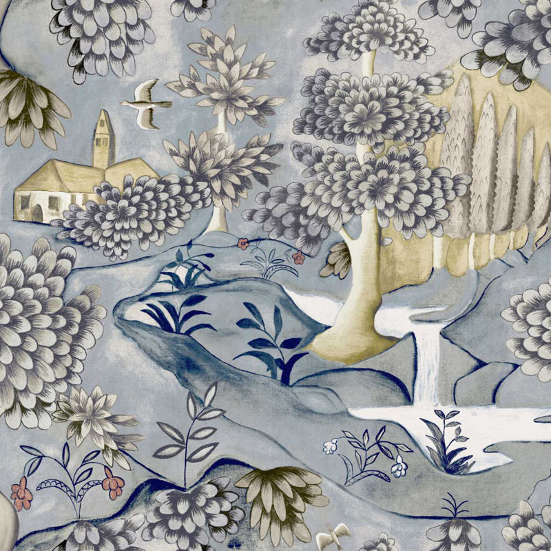 Verdure Wallpaper, Lead Blue