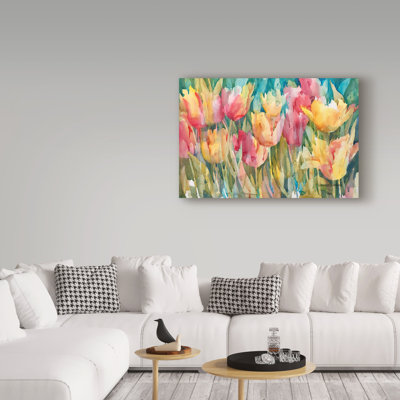«Pastel Tulips» de Mattox, reproduction d'aquarelle sur toile tendue