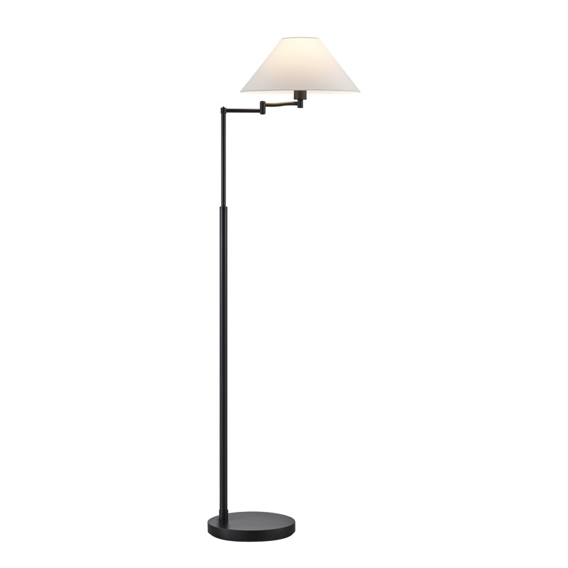 Lampe sur pied à bras pivotant moderne avec abat-jour conique blanc